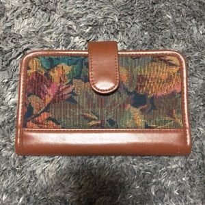 Tan leather & Floral Corduroy fabric checkbook